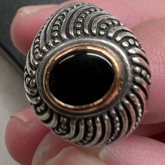 Rare retired James Avery Sterling Silver Black Onyx & 14k GOLD Ring size 6 - Picture 4 of 11